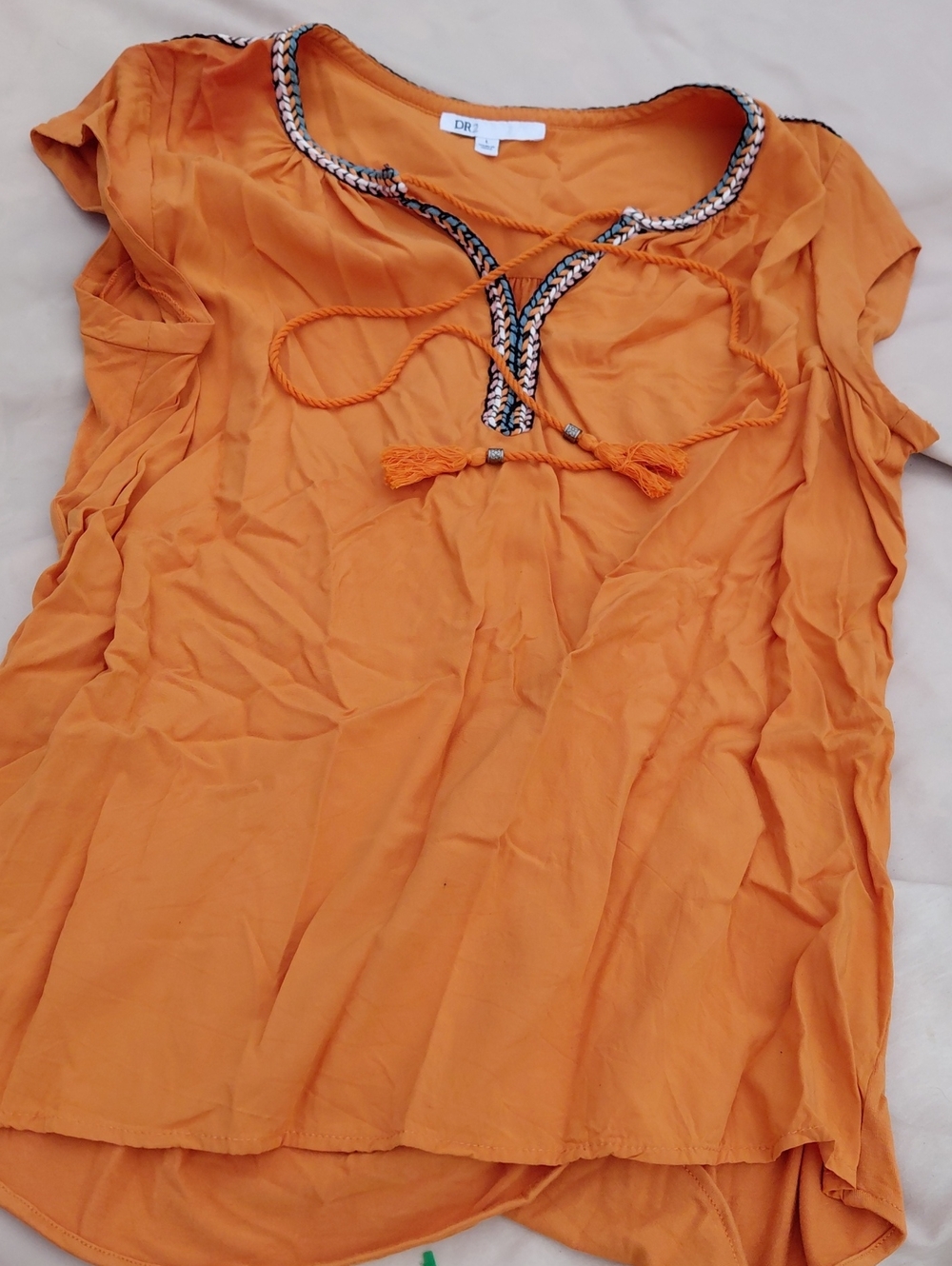 DR2 Orange Braided Tassel Tie Blouse